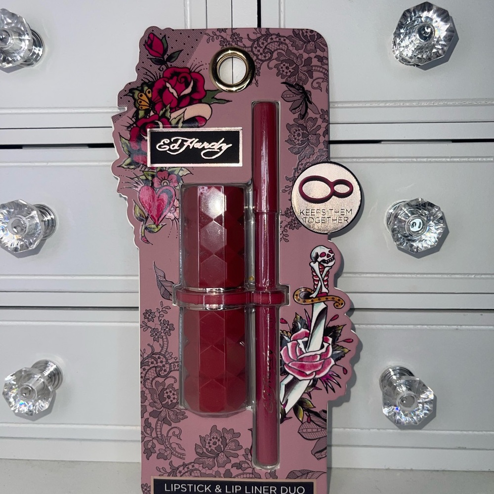 NWT Ed Hardy Lipstick & Lip Liner Duo in Rose Red